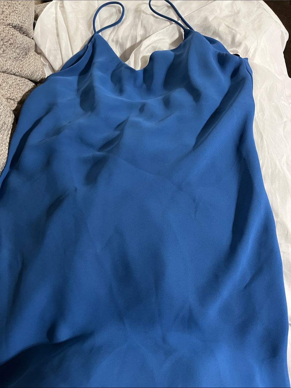 Satin Cowl Neck Mini Dress in Royal Blue